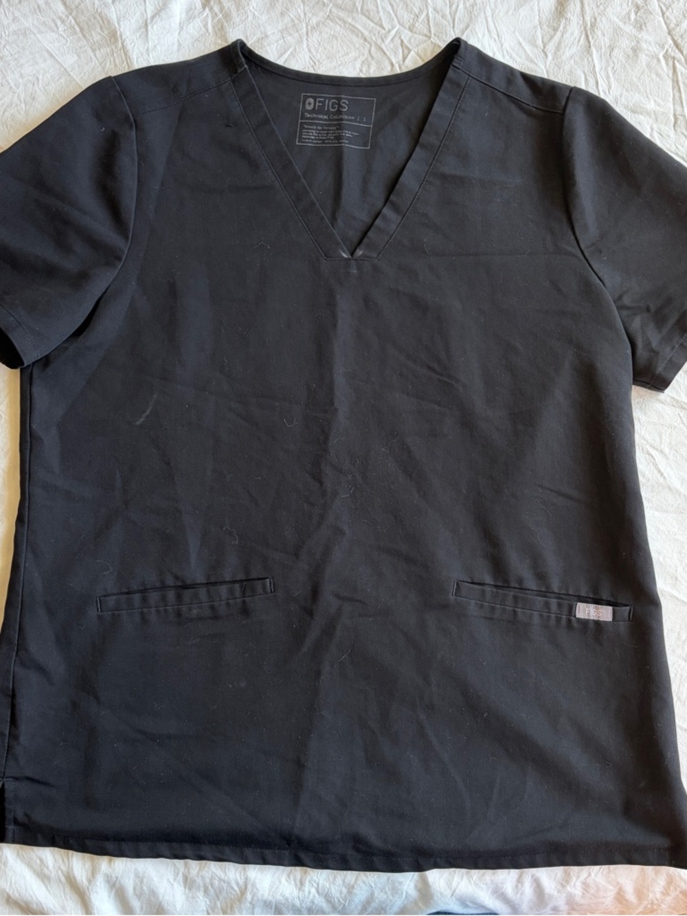 Figs Black V-Neck Scrub Top with Front Pockets